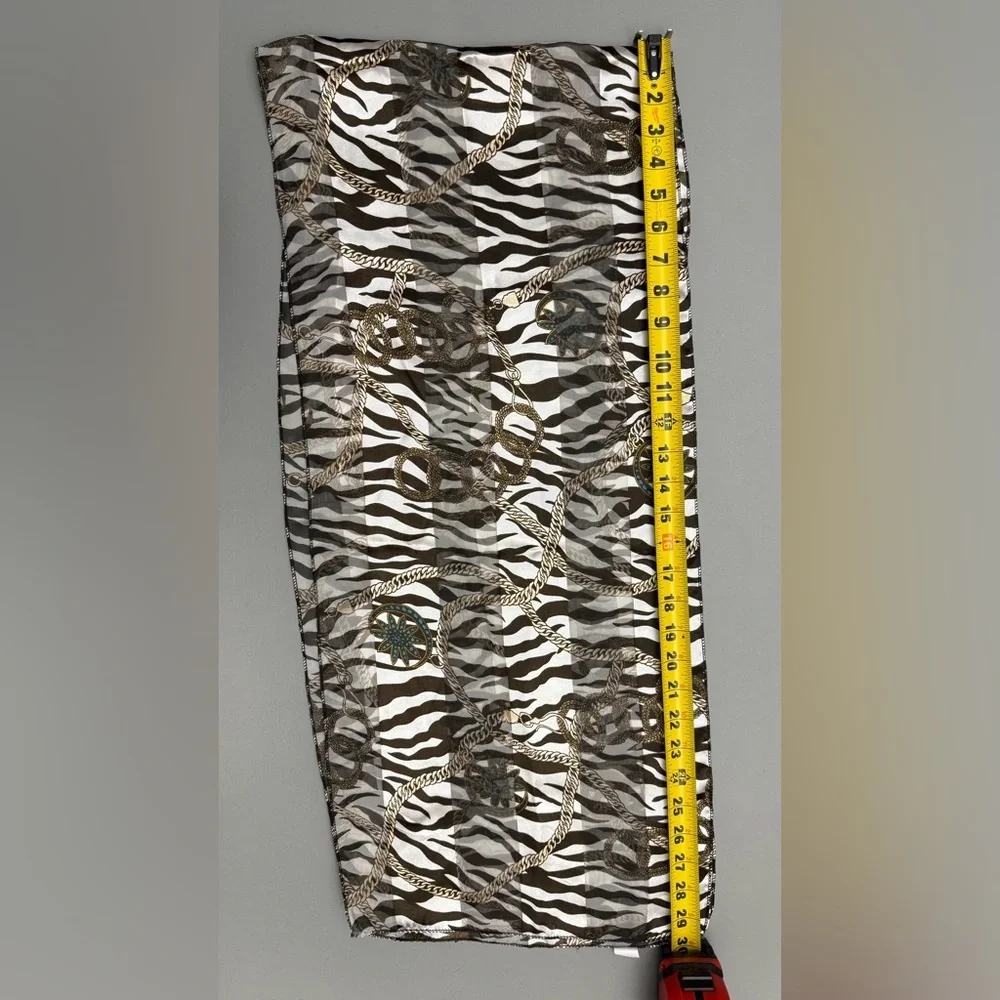 Zebra Print Chain Scarf Gold Rope Pattern Lightweight Sheer Polyester